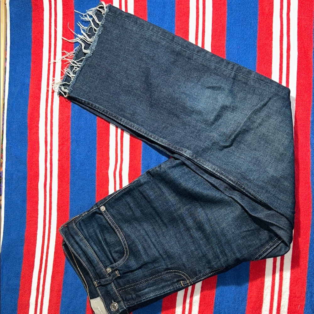 Everlane Frayed Hem Ankle Jeans in Dark Blue